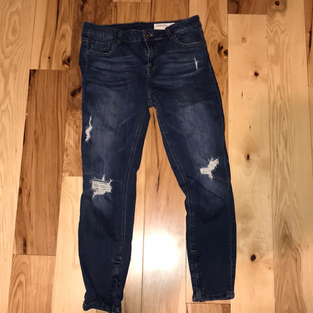 distressed dark wash jeans
